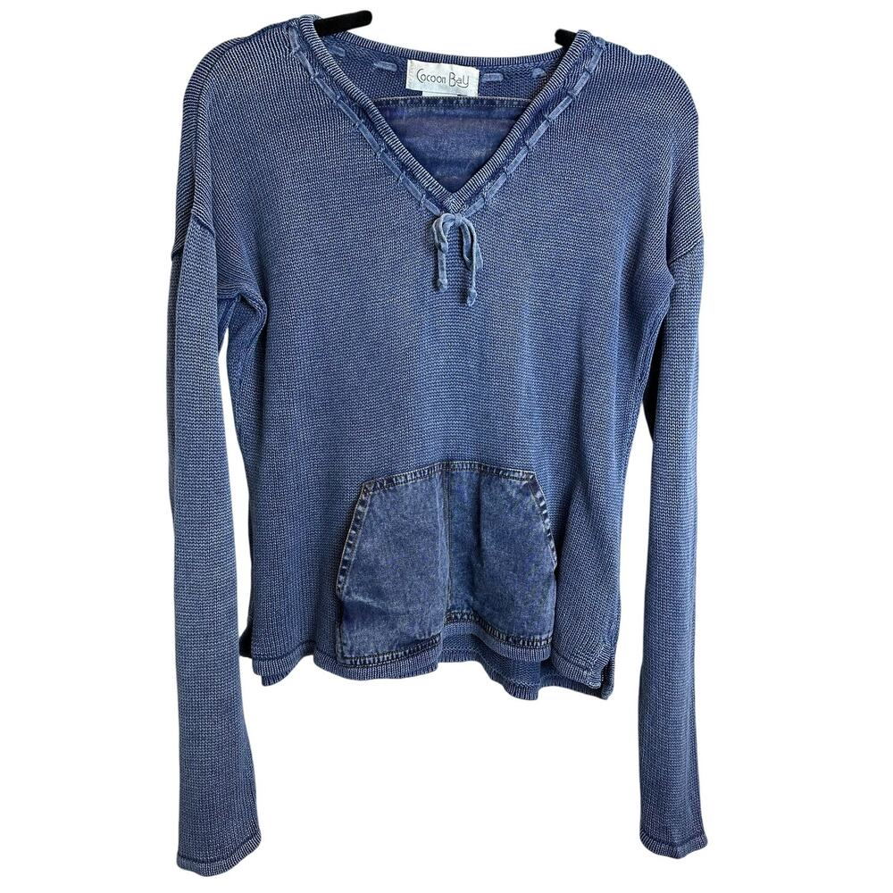 Vintage Cocoon Bay Jean Sweater Women's Medium Blue Denim Pockets Boho Western